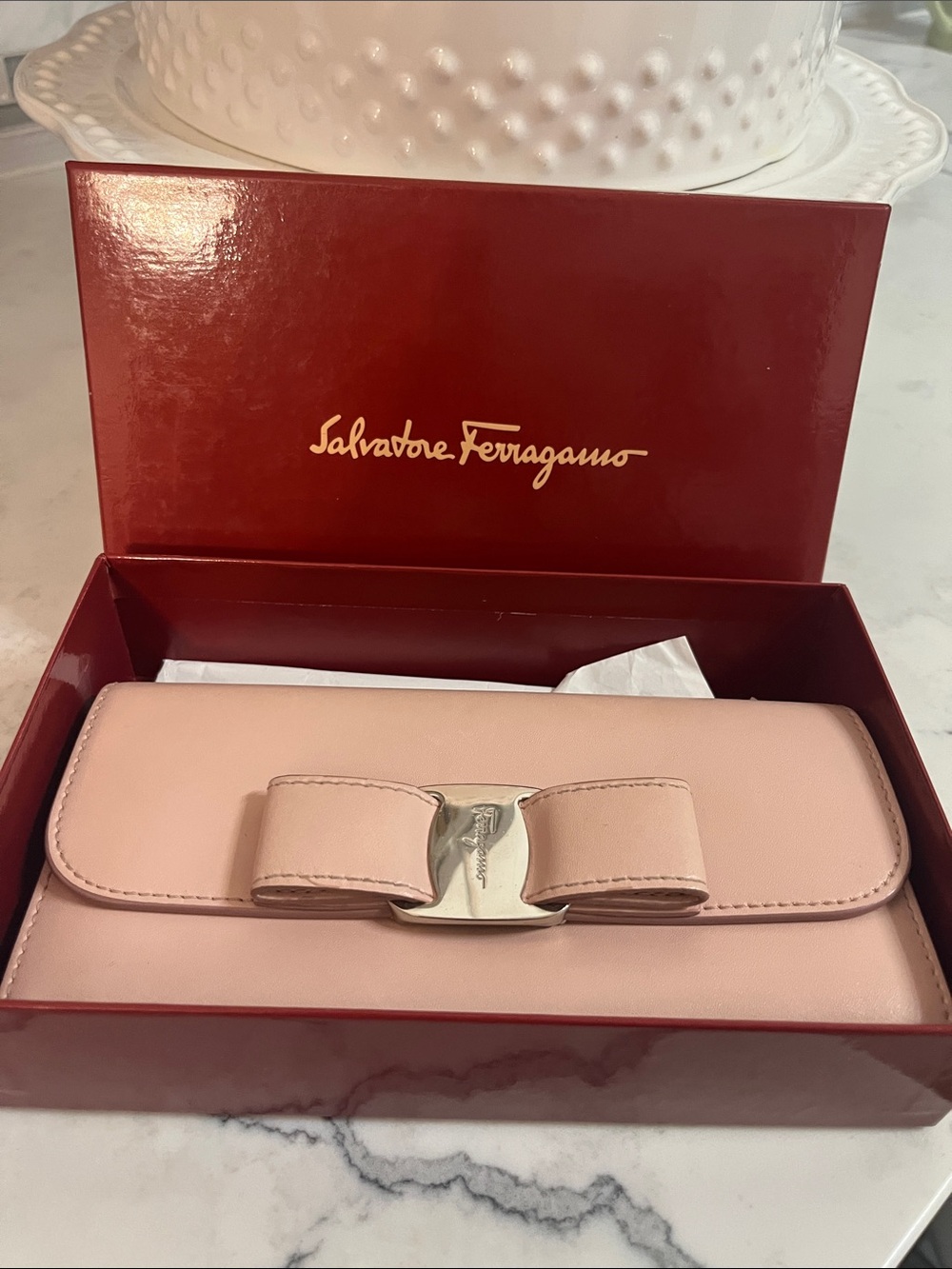 Salvatore Ferragamo Light Pink Vara Bow Leather Wallet